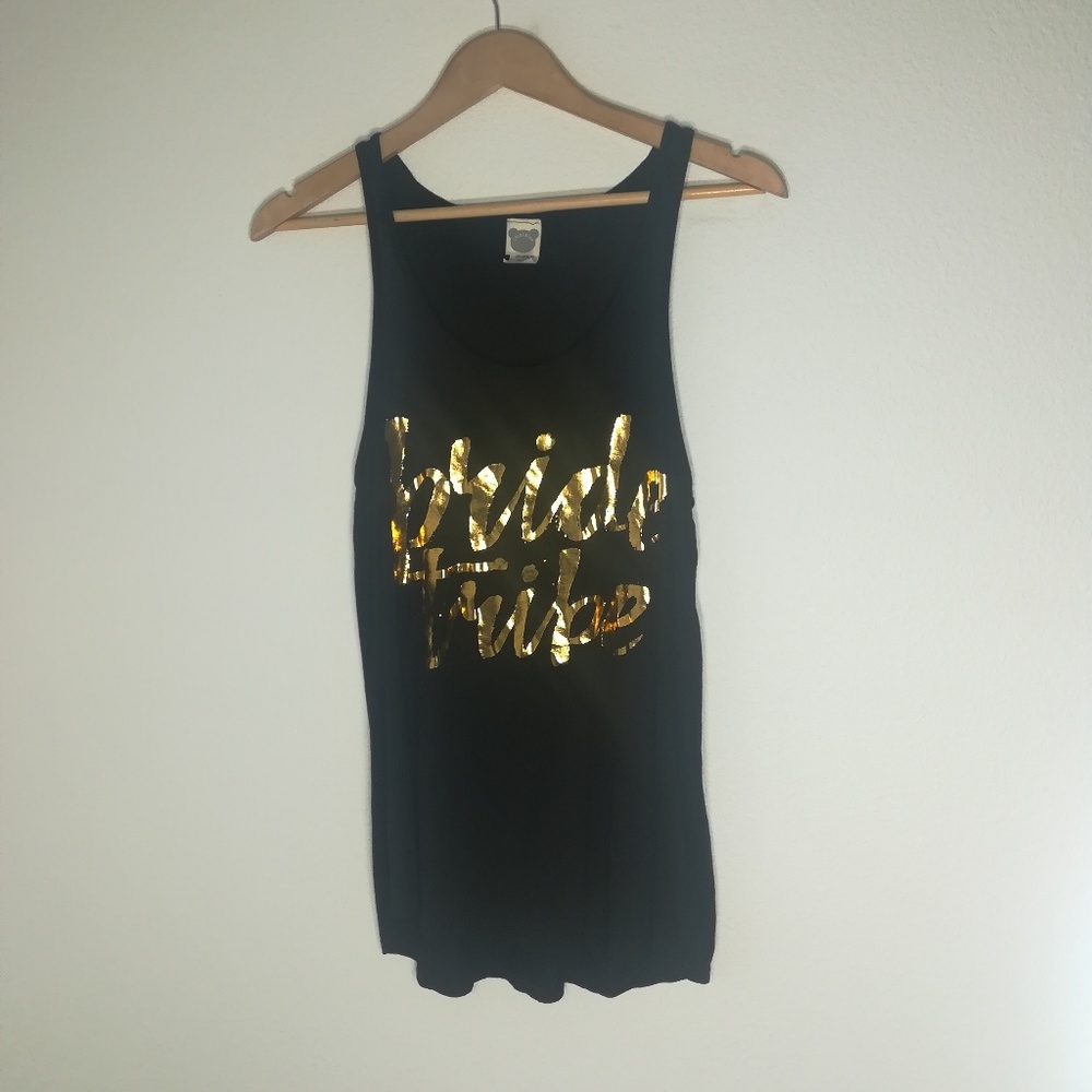 Bride Tribe Black Gold Metallic Tank Top Size M